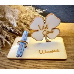 Geldscheinhalter Glück, Kleeblatt, Geldgeschenk, Geburtstag, Geschenk, Wunschtext, Personalisierbar