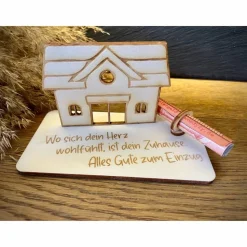 Geldscheinhalter Haus, Hausbau, Einweihung, Richtfest, Geburtstag, Geschenk, Wunschtext, Personalisierbar