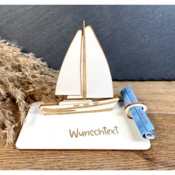 Geldscheinhalter Hausboot, Boot, Schiff, Urlaub, Reise, Geldgeschenk, Geburtstag, Geschenk, Wunschtext, Personalisierbar