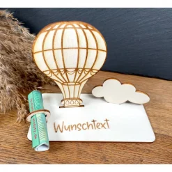 Geldscheinhalter Heißluftballon, Fesselballon, Rundflug, Geldgeschenk, Geburtstag, Geschenk, Wunschtext, Personalisierba