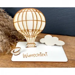 Geldscheinhalter Heißluftballon, Fesselballon, Rundflug, Geldgeschenk, Geburtstag, Geschenk, Wunschtext, Personalisierba