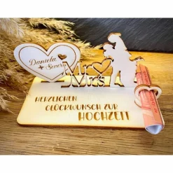 Geldscheinhalter Hochzeit, Hochzeitspaar, Herz, Geldgeschenk, Geschenk, Wunschtext, Personalisierbar