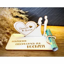 Geldscheinhalter Hochzeit, Hochzeitspaar, Herz, Geldgeschenk, Geschenk, Wunschtext, Personalisierbar