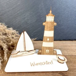 Geldscheinhalter Leuchtturm, Segelboot, Ostsee, Geldgeschenk, Geburtstag, Geschenk, Wunschtext, Personalisierbar