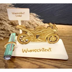 Geldscheinhalter Motorrad, Rennmaschine, Geburtstag, Führerschein, Geschenk, Wunschtext, Personalisierbar