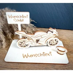 Geldscheinhalter Motorrad, Rennmaschine, Geburtstag, Führerschein, Geschenk, Wunschtext, Personalisierbar