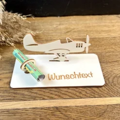 Geldscheinhalter Segelflieger, Flugzeug, Geldgeschenk, Geburtstag, Geschenk, Wunschtext, Personalisierbar