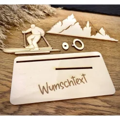 Geldscheinhalter Ski, Skifahrer, Skiurlaub, Berge, Winterurlaub, Urlaub, Geldgeschenk, Geburtstag, Geschenk, Wunschtext,