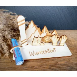 Geldscheinhalter Snowboardausrüstung, Snowboard, Skiurlaub, Berge, Winterurlaub, Geldgeschenk, Geschenk, Wunschtext, Per