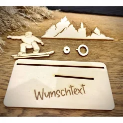 Geldscheinhalter Snowboard, Snowboader, Skiurlaub, Berge, Winterurlaub, Geldgeschenk, Geburtstag, Geschenk, Wunschtext,
