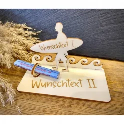 Geldscheinhalter Surfen, Surfer, Wasser, Urlaub, Geldgeschenk, Geburtstag, Geschenk, Wunschtext, Personalisierbar