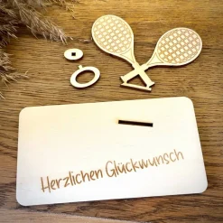 Geldscheinhalter Tennis, Geldgeschenk, Geburtstag, Tennisschläger, Geschenk, Wunschtext, Personalisierbar