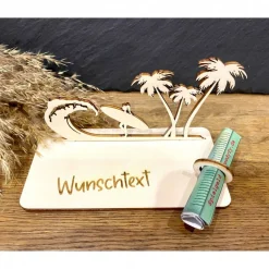 Geldscheinhalter Urlaub, Insel, Surfen, Geldgeschenk, Geburtstag, Geschenk, Wunschtext, Personalisierbar