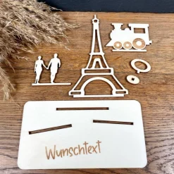 Geldscheinhalter Urlaub, Paris, Eiffelturm, Frankreich, Zug, Bahn, Geldgeschenk, Geburtstag, Geschenk, Wunschtext, Perso