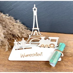 Geldscheinhalter Urlaub, Paris, Eiffelturm, Frankreich, Zug, Bahn, Geldgeschenk, Geburtstag, Geschenk, Wunschtext, Perso