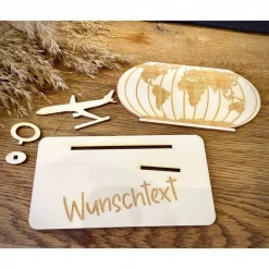 Geldscheinhalter Urlaub, Weltreise, Geldgeschenk, Geburtstag, Geschenk, Wunschtext, Personalisierbar