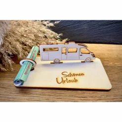 Geldscheinhalter Wohnmobil, Teilintegriert, Camping, Urlaub, Geburtstag, Geschenk, Wunschtext, Personalisierbar