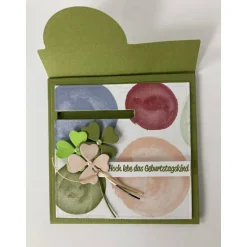 Geldumschlag Briefumschlag Glückwunschkarte Geburtstag mit Perlen und Kleeblättern Handgefertigt Stampin'up