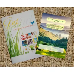 Geschenk Booklet , Büchlein, Taschenbuch mit Geschenkkarte -  Gut gelaunt, der etwas andere Jahresbegleiter