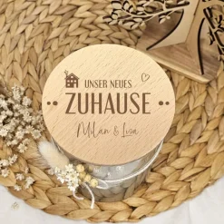 Geschenk Einzug neues Zuhause personalisiert mit Namen Naschglas Aufbewahrungsglas Süßigkeiten