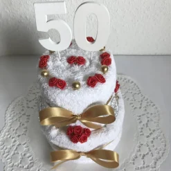 Geschenk für die Goldene Hochzeit und Geldgeschenk zum 50. Geburtstag für die Frau und den Mann mit Zahl Handtuchtorte