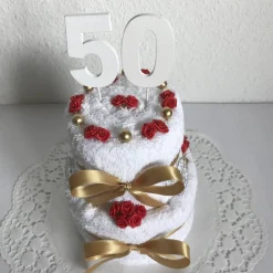 Geschenk für die Goldene Hochzeit und Geldgeschenk zum 50. Geburtstag für die Frau und den Mann mit Zahl Handtuchtorte