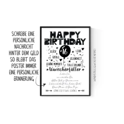 Geschenk für Sohn | Tochter | zum 16.Geburtstag | Geldgeschenk | Poster Sechzehn Deko