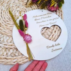 Geschenk Hebamme | Hebamme mit Herz | Dankeschön Hebamme mit Trockenblumenstrauß | personalisiertes Geschenk