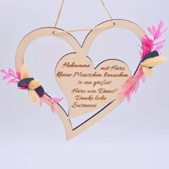 Geschenk Hebamme | Hebamme mit Herz | Dankeschön Hebamme mit Trockenblumenstrauß | personalisiertes Geschenk
