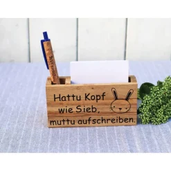 Geschenk Idee mit graviertem Kuli und Notizzettelhalter