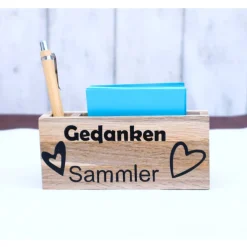 Geschenk Idee mit graviertem Kugelschreiber Notizzettelhalter Gedankensammler