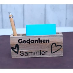 Geschenk Idee mit graviertem Kugelschreiber Notizzettelhalter Gedankensammler