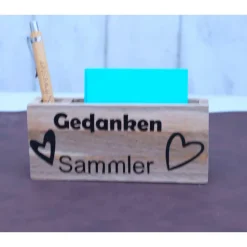 Geschenk Idee mit graviertem Kugelschreiber Notizzettelhalter Gedankensammler