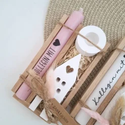 Geschenk Kollegin mit Herz Kollege Geschenkset Dankeschön Haus / Lichthaus Kerzenhalter rund Kerzenset Geschenkset Stabk