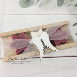 Geschenk Schafmilchseifen in Holzverpackung mit Seifensterne -bordeaux-weiß-