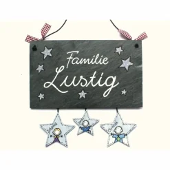 Geschenk Schieferschild für die ganze Familie personalisiert mit Namen, Türschild aus Schiefer mit Sternen, Familiengeschenk für das Zuhause