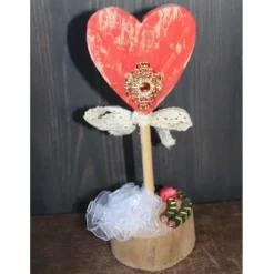 Geschenk Valentinstag HEIRATE MICH abstrakt gestalteter Herzaufsteller aus Holz m. Acrylfarbe im Shabby-Stil gestaltet