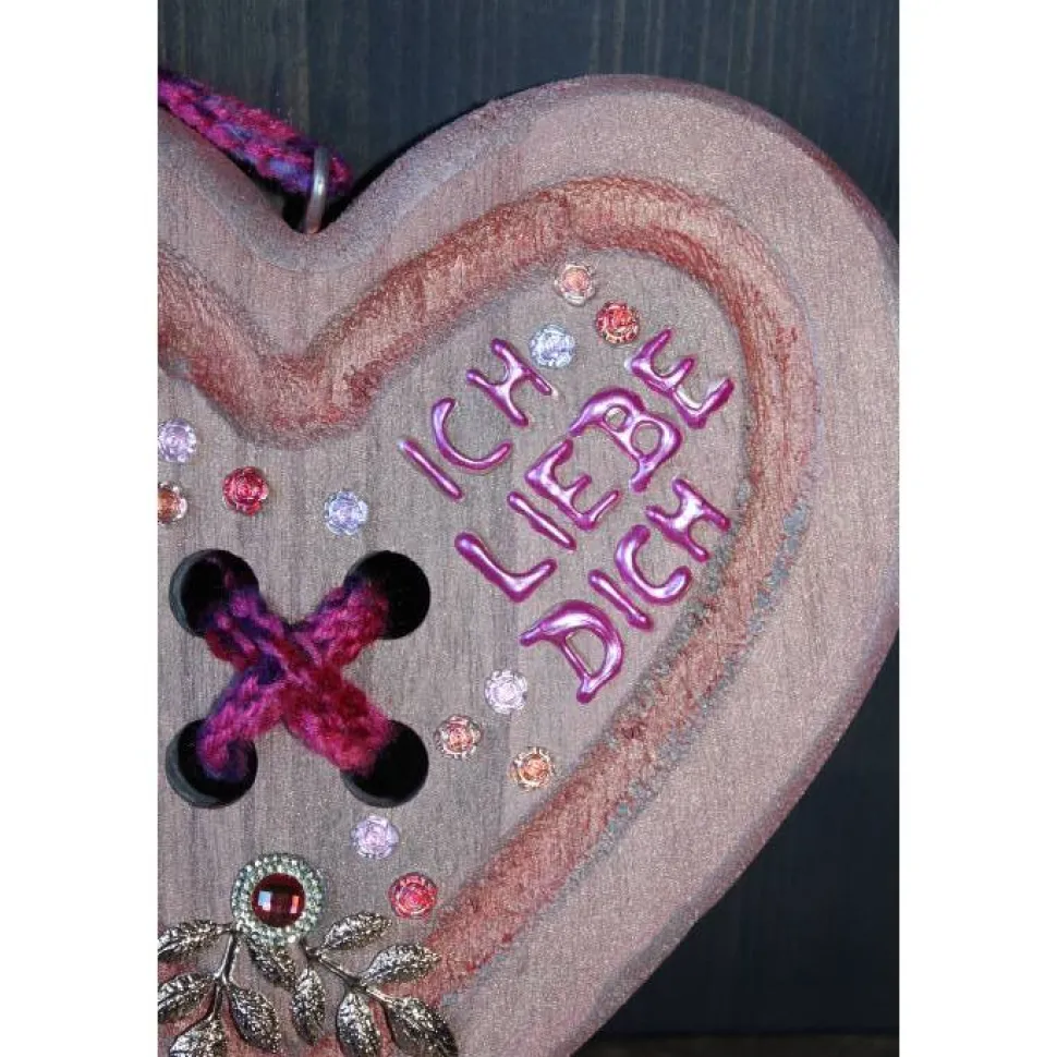 Geschenk Valentinstag ICH LIEBE DICH abstrakt gestaltetes Herz aus Holz mit Acrylfarbe im Shabby-Stil gestaltet