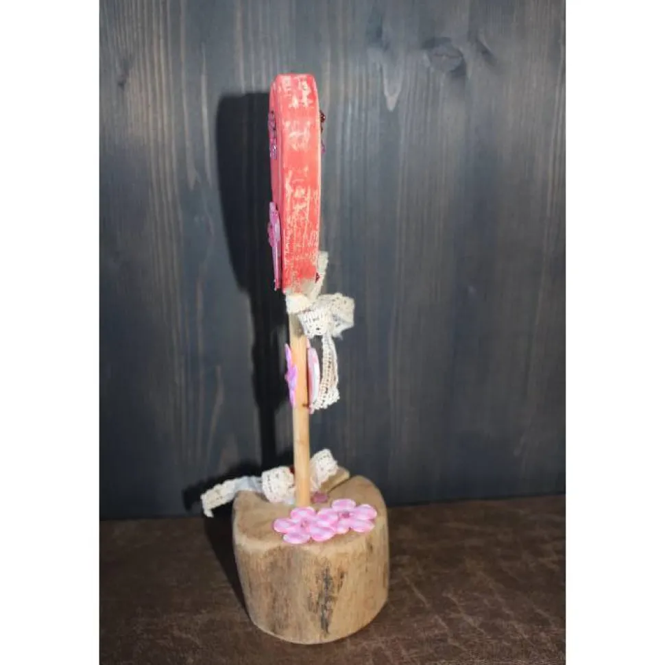 Geschenk Valentinstag ICH LIEBE DICH abstrakt gestalteter Herzaufsteller aus Holz m. Acrylfarbe im Shabby-Stil gestaltet