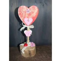 Geschenk Valentinstag ICH LIEBE DICH abstrakt gestalteter Herzaufsteller aus Holz m. Acrylfarbe im Shabby-Stil gestaltet