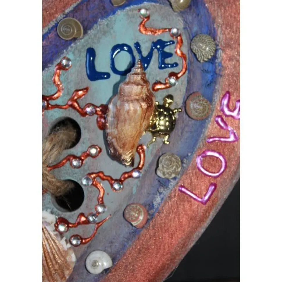 Geschenk Valentinstag LOVE abstrakt maritim gestaltetes Herz aus Holz mit Acrylfarbe im Shabby-Stil bemalt