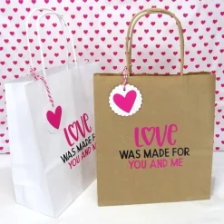 Geschenk Verpackung Kraftpapiertüte weiß natur braun Tasche Geschenkanhänger pink HERZ Love, Geschenk