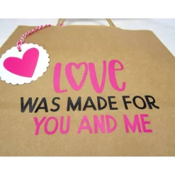 Geschenk Verpackung Kraftpapiertüte weiß natur braun Tasche Geschenkanhänger pink HERZ Love, Geschenk