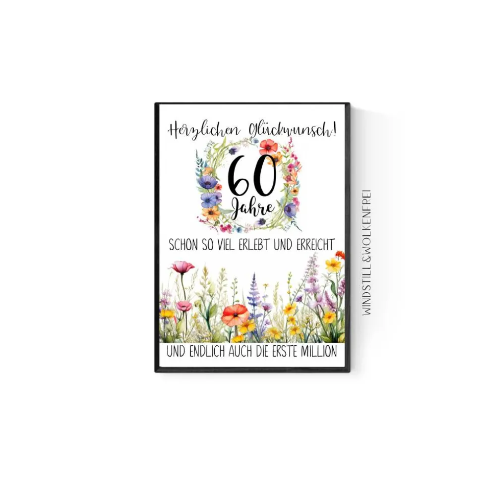 Geschenk zum 60.Geburtstag | Geldgeschenk | Poster| Sechzig | Sechzigster | Blumen Freundin Oma