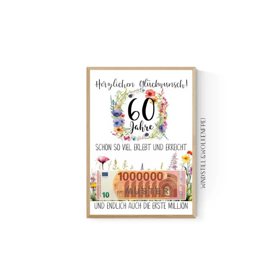 Geschenk zum 60.Geburtstag | Geldgeschenk | Poster| Sechzig | Sechzigster | Blumen Freundin Oma