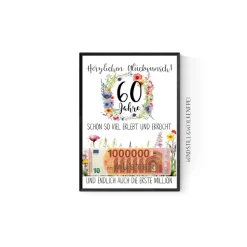 Geschenk zum 60.Geburtstag | Geldgeschenk | Poster| Sechzig | Sechzigster | Blumen Freundin Oma