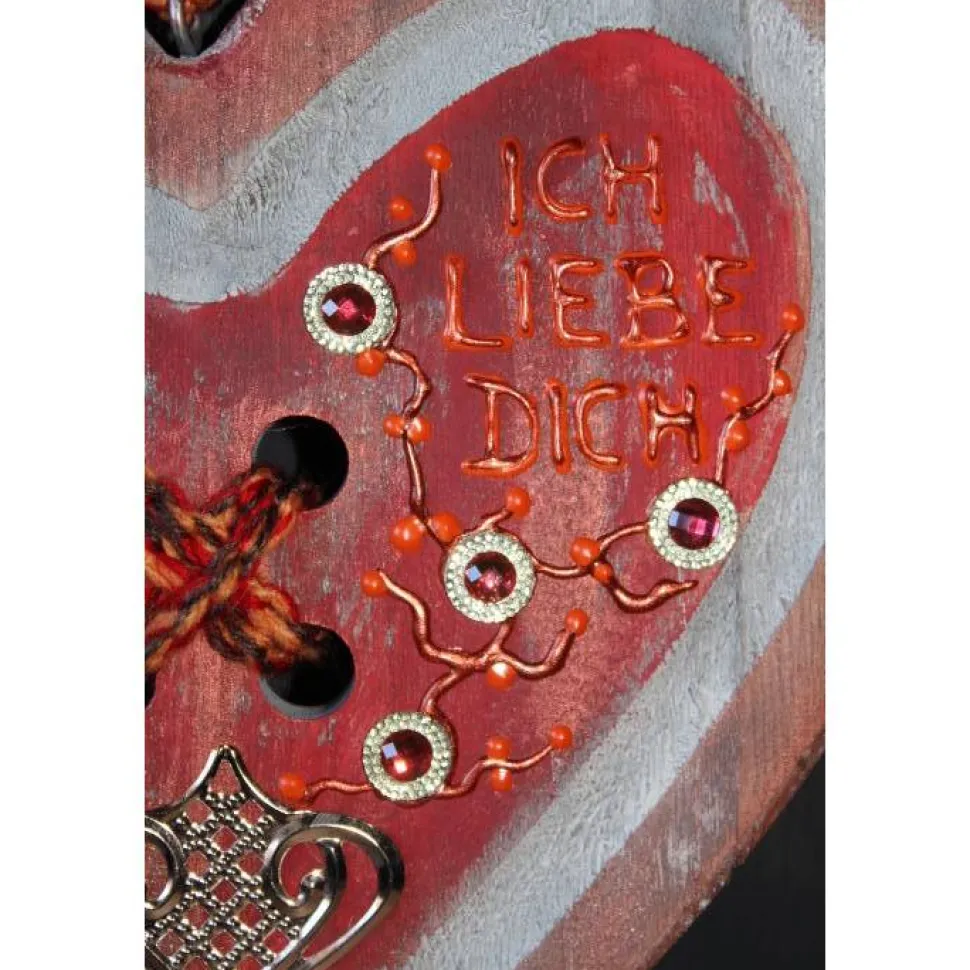 Geschenk zum Valentinstag ICH LIEBE DICH abstrakt gestaltetes Herz aus Holz mit Acrylfarbe im Shabby-Stil bemalt