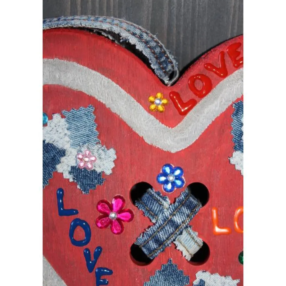 Geschenk zum Valentinstag LOVE abstrakt gestaltetes Herz aus Holz mit Acrylfarbe im Shabby-Stil bemalt