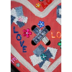 Geschenk zum Valentinstag LOVE abstrakt gestaltetes Herz aus Holz mit Acrylfarbe im Shabby-Stil bemalt