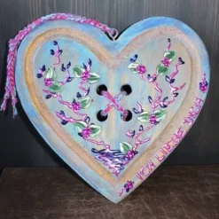 Geschenk zum Valentinstag ICH LIEBE DICH abstrakt gestaltetes Herz aus Holz mit Acrylfarbe im Shabby-Stil bemalt